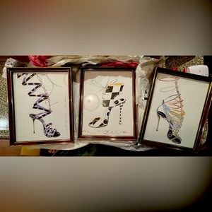 Framed 8 x 10 Manolo Blahnik prints from his book of drawings. 3 total prints